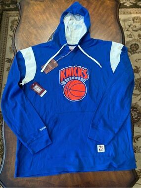 New York Knicks Mitchell & Ness Blue Pullover Hoodie with Logo Size 2XL